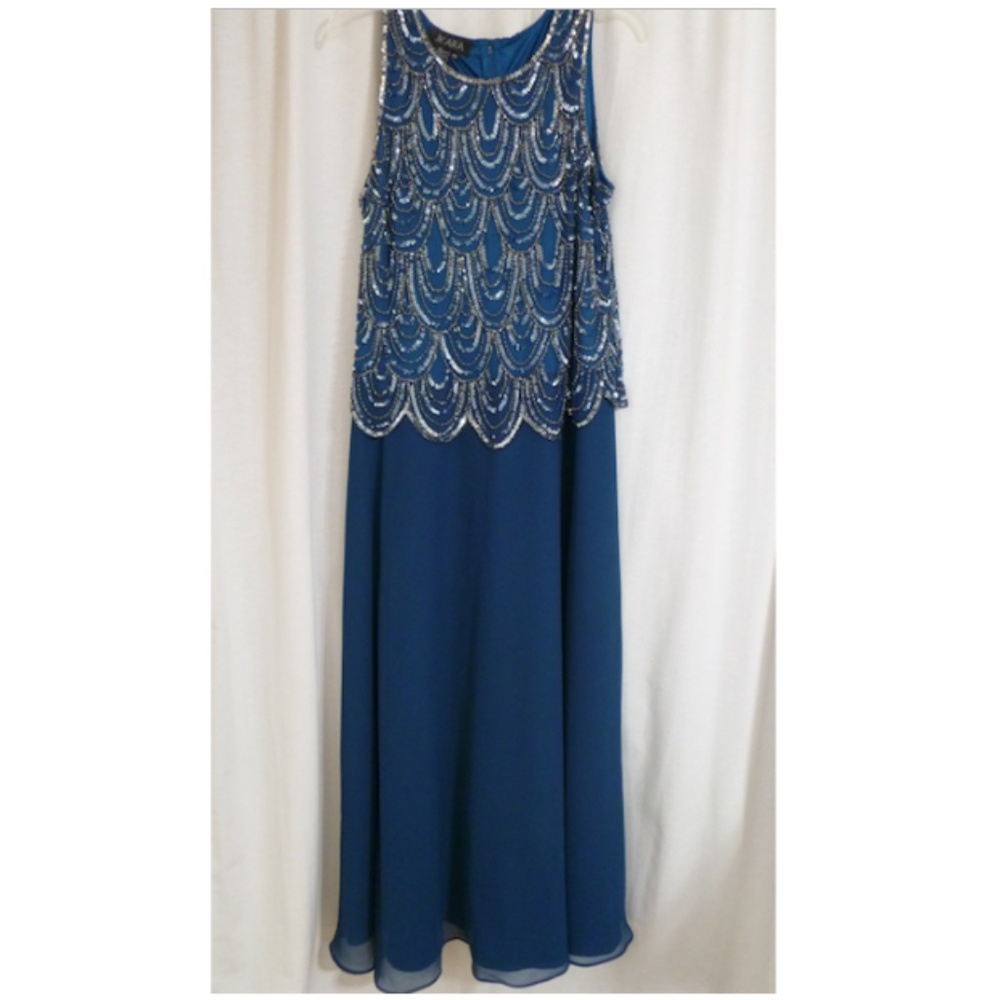J kara Blue Beaded Formal Long Gown Sz 18